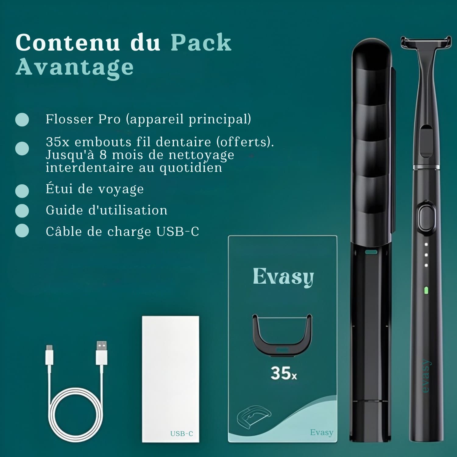 FlossOne Fil Dentaire Électrique – 35 embouts inclus
