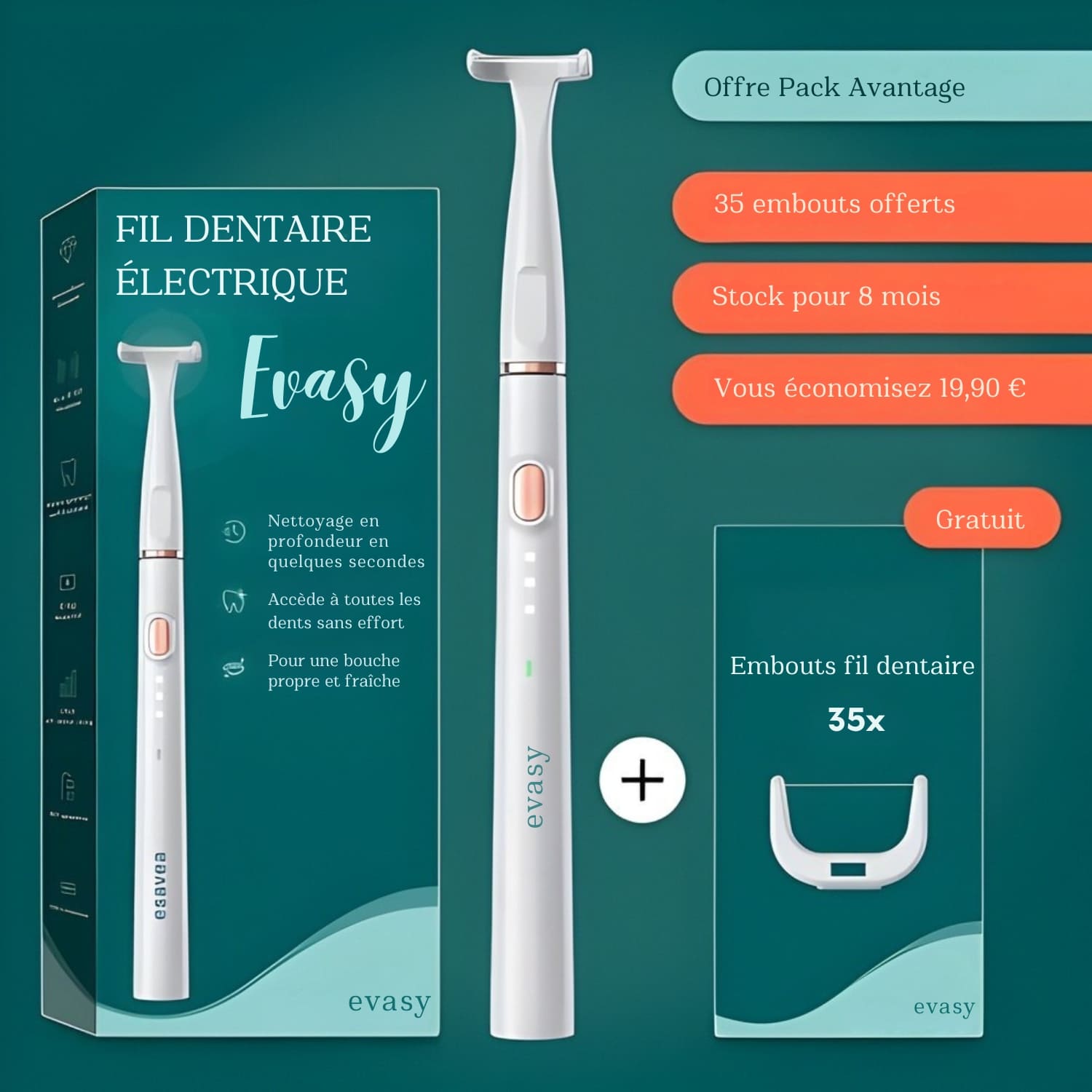 FlossOne Fil Dentaire Électrique – 35 embouts inclus