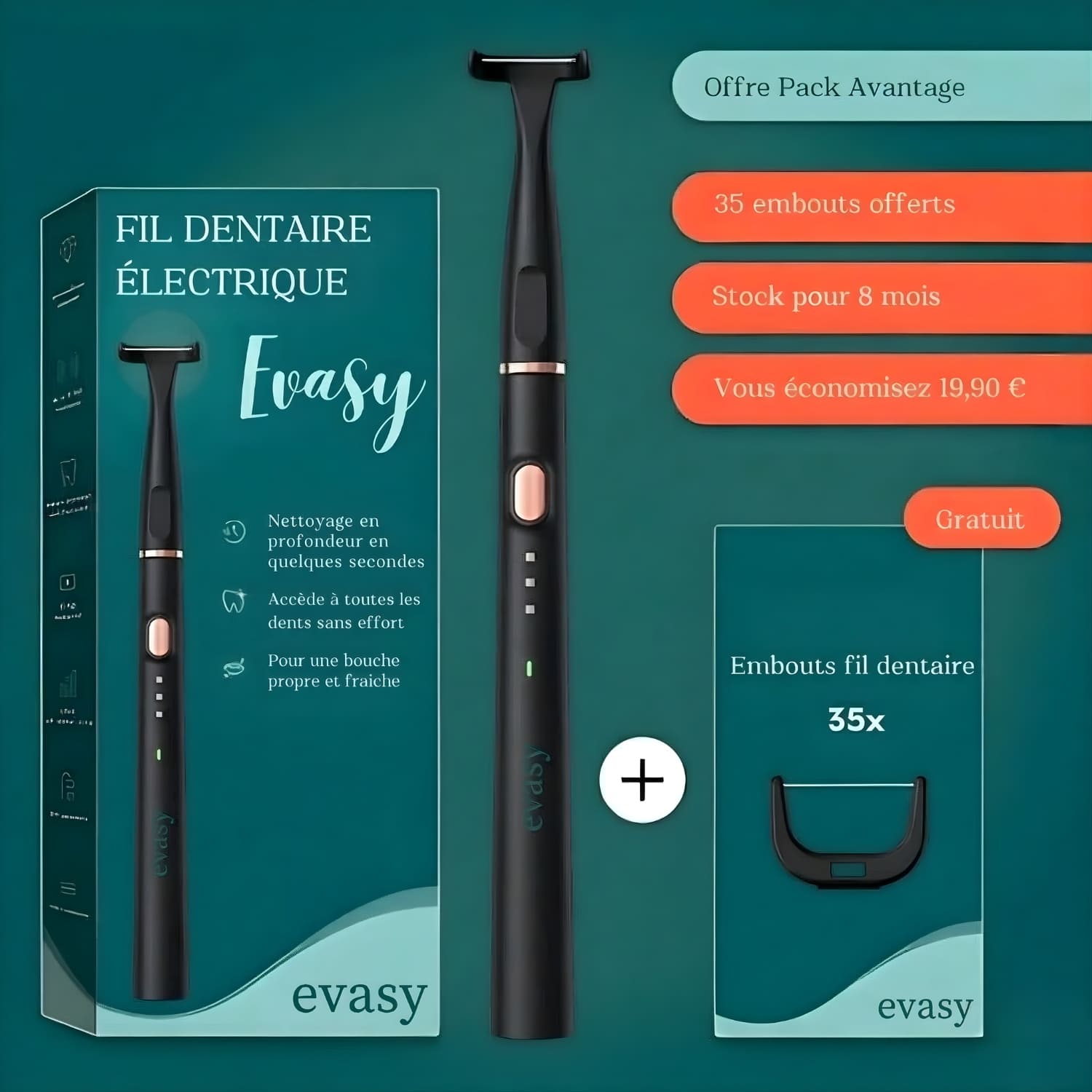 FlossOne Fil Dentaire Électrique – 35 embouts inclus